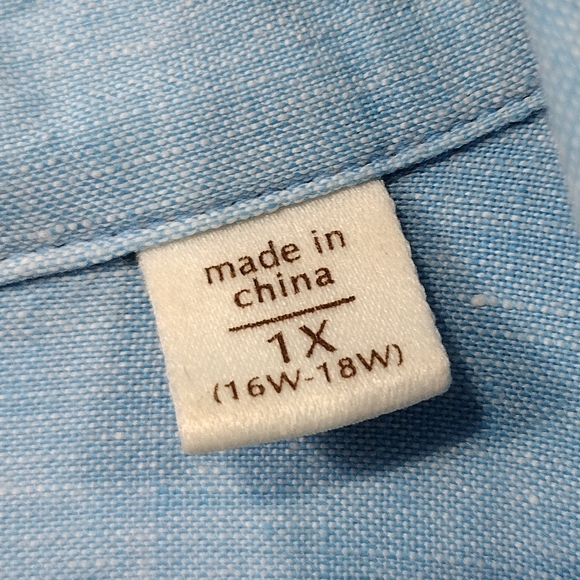 Coldwater Creek 100% Linen Button-Up Shirt Womens 1X Blue Boho Retro Minimalist - Picture 8 of 9